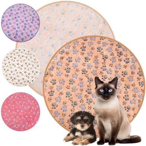 Tatuo 4 Pcs Fleece Dog Blankets for Puppy Cat, Mixed, Diameter 29 in, Paw by Tatuo