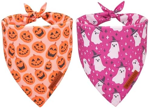 ADOGGYGO Dog Halloween Bandana, 2 Pack Pumpkin Ghost Dog Scarf, Small by ADOGGYGO