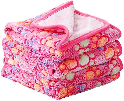 Tatuo 4 Pcs Fleece Dog Blankets for Puppy Cat, Pink, 30 x 20.5 in, Paw by Tatuo