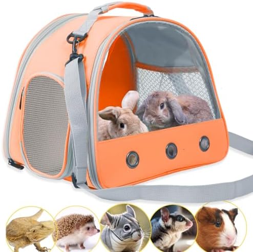 Rabbit Travel Carrier,Lizards Carrier, Small Animal Travel Bag for Bunny Sugar Glider Hedgehog Rat Parrot Bird Guinea Pig, Portable Guinea Pig Travel Cage for 2 by WEVONIGU