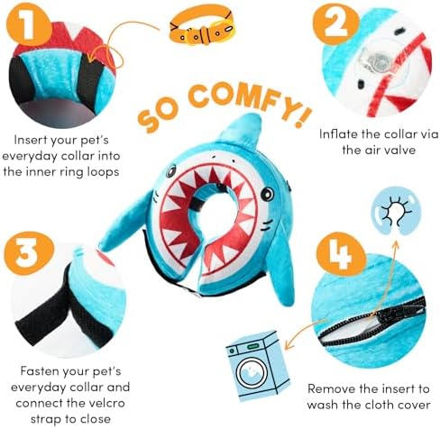 BENCMATE Inflatable Dog Cone Collar Alternative After Surgery XLarge, Shark - Image 2