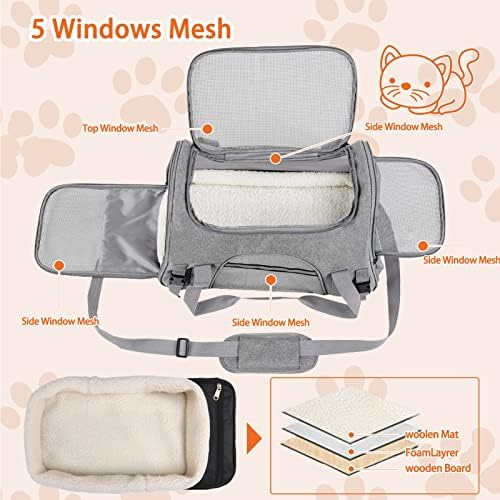 Pet Carrier Bag Airline Approved Up for Cats and Dogs Up to 20LBs, Soft Cat Carrier Dog Carrier Travel Kitten Carrier with Mat, Nail Clipper, Brush, Foldable Bowl Cat Accessories - Image 2