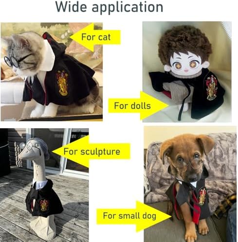 ANIAC 3PCS Halloween Dog Costume Cat Wizard Cape Glasses and Necktie Set Halloween Puppy Outfit Pet Academy Magician Cosplay Apparel for Kitten Cat Small Dogs (Black+Red, Large) - Image 5
