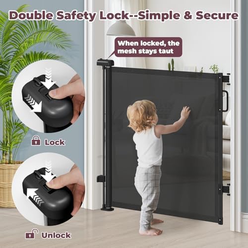 42" Extra Tall Retractable Baby Gates, 76" Wide Dog Gate for Stairs - Image 3