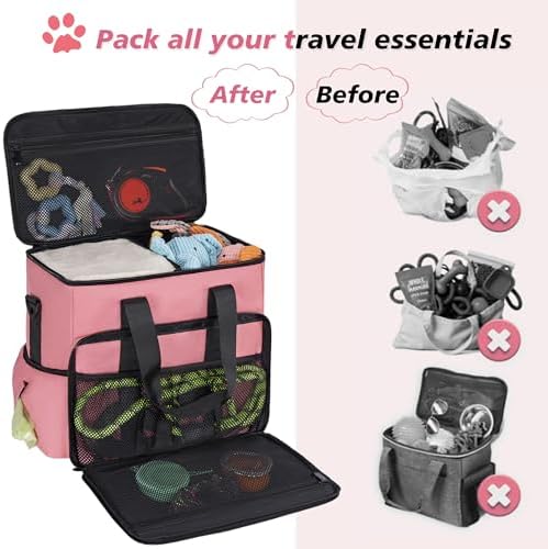 5 Set Dog Travel Bag for Supplies, Dog Lovers, Large Pet Travel Kit Includes 2 Food Containers, 2 Collapsible Bowls, Pink - Image 6