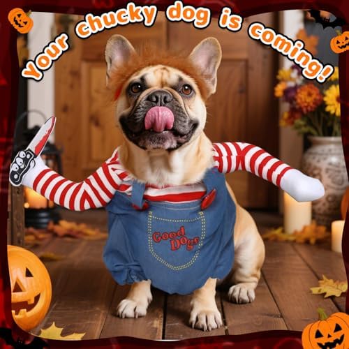 T2Y Dog Halloween Costume Pet Deadly Doll Chucky Dogs Costume with Knife & Wig, Dog Costumes for Medium Dogs Funny Party Cosplay Halloween for Corgi, Pug, Frenchie, Dachshund【M】 - Image 6