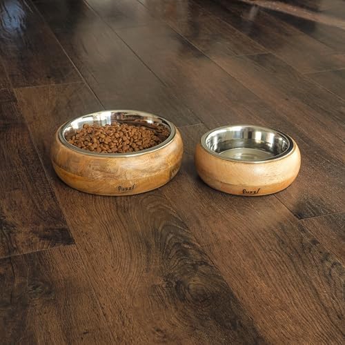 Fuzzl Titan Mango Wood & Stainless Steel Bowl 9.5 Inch Large - Natural Dog Bowl for Indoors and Outdoors with Rubber Base - Image 5