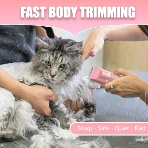 Cat Grooming Clippers Kit with Paw Trimmer, 3 in 1 Electric Pet Hair Trimmer Supplies for Thick Matted Hair, Heavy Coat Butt Shaver Cat Razor Fur Trimmer for Dogs at Home (Pink) - Image 7
