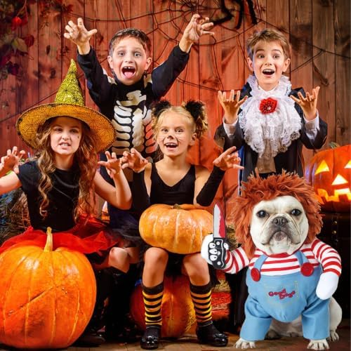 Dog Halloween Costumes, Funny Dog Killer Doll Costume with Wig and Knife, Adjustable Pet Halloween Cosplay Costume for Small Medium Large X-Large Dogs (Large) - Image 4