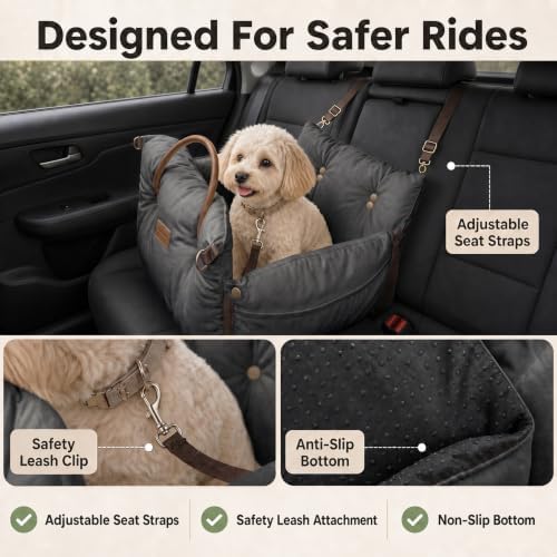 Pet Car Seat with Safety Tether, Carry Handles and Non-Slip Base, Darkgray - Image 3