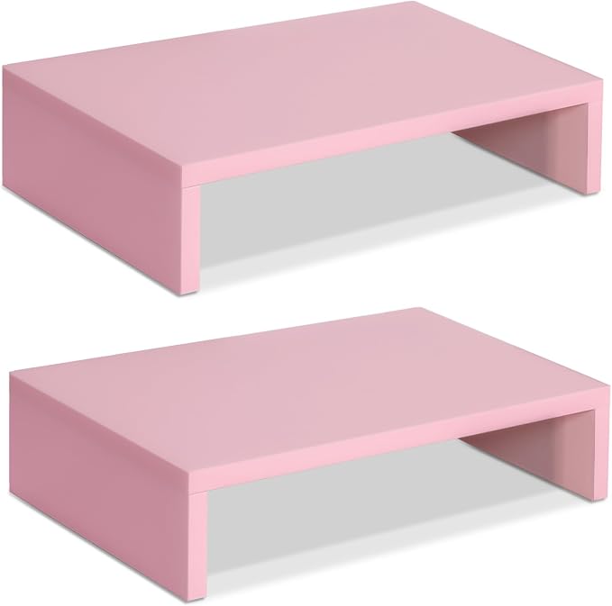 TEAMIX Pink Monitor Stand Riser-2 Pack,Wood 2 Tier Adjustable Monitor Stand Dual Monitor Riser for 2 Monitors/Laptop/PC Computer Stand for Desk by TEAMIX