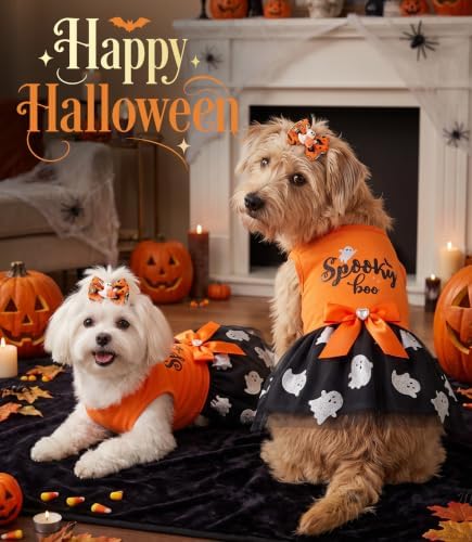 Dog Halloween Costumes Tulle Dress for Small Medium Large Dogs Girls Boys with Bow Hair Ties Spooky Halloween Pet Clothes Cat Apparel - Image 4