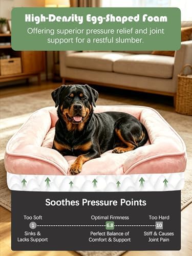 Spotted Play Orthopedic Dog Bed with Sides - Sofa Beds for Extra Large Dogs, Supportive Foam Pet Couch Bed with Washable Removable Cover, Waterproof Lining and Non-Slip Bottom, Pink - XL - Image 4