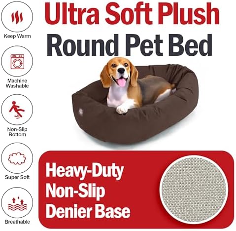 Majestic Pet Suede Shredded Memory Foam Mix Calming Dog Bed Washable - Cozy Soft Round Dog Bed with Spine for Head Support - Fluffy Donut Dog Bed, 32 Inch, Chocolate - Image 6