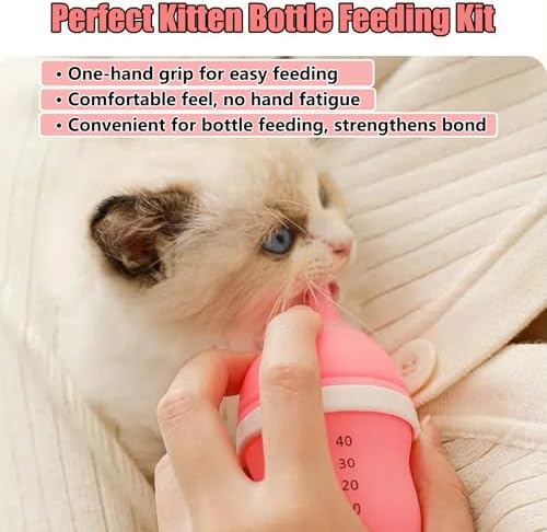 Kitten Bottles for Nursing,Puppy Bottles for Nursing Puppy Milk, Anti-Choking Puppy Feeder Design, with 2 Extra Replaceable Silicone Nipples for Convenient Replacement (Pink) - Image 2