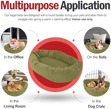 Majestic Pet 32 Inch Suede Calming Dog Bed Washable – Cozy Soft Round Dog Bed with Spine Support for Dogs to Rest Their Head - Fluffy Donut Dog Bed 32x23x7 (Inch) - Round Pet Bed Medium – Sage (2025) - Image 5