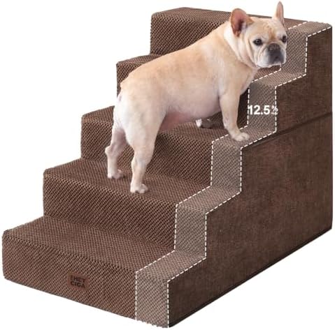 EHEYCIGA Dog Stairs for Bed 22.5" H, 5-Step Extra Wide Dog Steps, Brown by EHEYCIGA