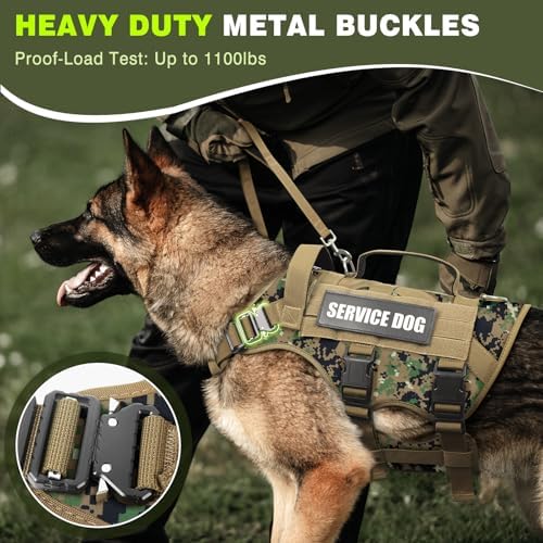 WINSEE Service Dog Vest Harness for Large Dog, Tactical Working MOLLE Vest with 10 Pet Patches, No Pull Heavy Duty Harness for Training Walking - Image 2
