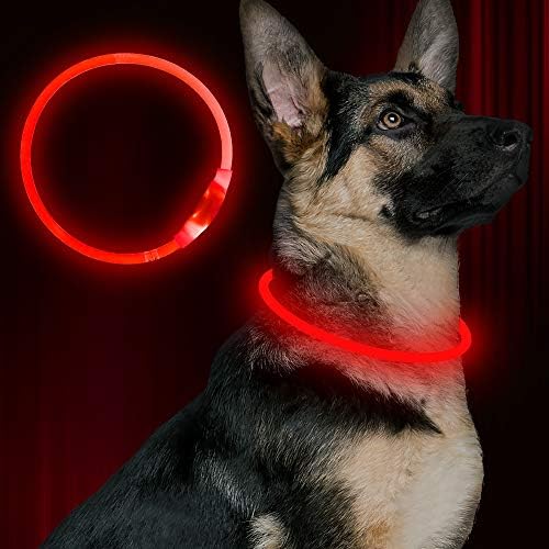 Led Dog Collar, BSEEN USB Rechargeable Flash Dog Necklace Light, Pet Safety Collar Makes Your Beloved Dogs Be Seen at Night for Small Medium Large Dogs(Red) by BSEEN