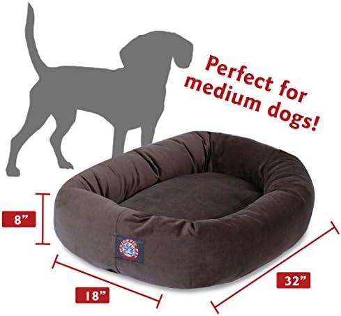Majestic Pet 32 Inch Suede Calming Dog Bed Washable 32x23x7 (Inch) – Cozy Soft Round Donut Dog Bed with Spine Support for Dogs to Rest Their Head - Pet Bed Medium – Chocolate - Image 3