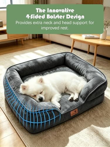 Spotted Play Orthopedic Dog Bed with Sides - Sofa Beds for Small Dogs, Supportive Foam Pet Couch Bed with Washable Removable Cover, Waterproof Lining and Non-Slip Bottom, Dark Grey - S - Image 5