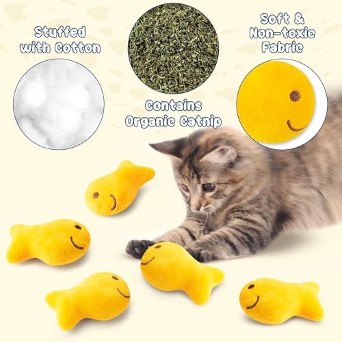 L1rabe Goldfish Cracker Catnip Stuffed Toys for Cats, 5 Pcs Funny Pet Chew - Image 3