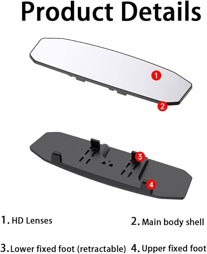 Car Rear View Mirror, 12 Inch Car Interior Panoramic Convex Rearview Mirror, Clip-On HD Wide Angle Extended Curved Mirror, Reduce Blind Spot Effectively, Universal Car Accessories (Irregular White) - Image 5