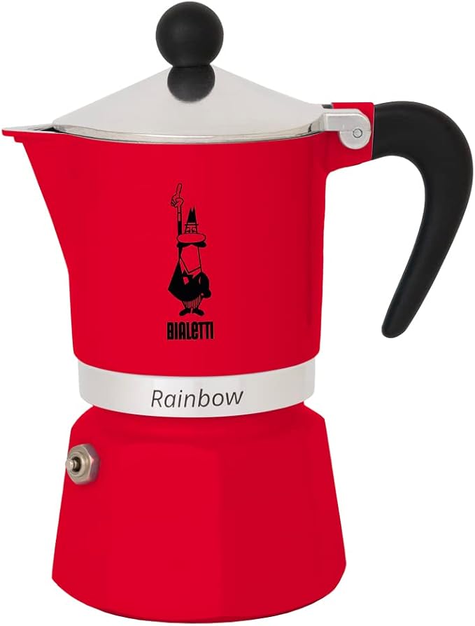 Bialetti Rainbow Moka Pot in Red, 3 Cup Stove Top Espresso Maker - Aluminum Cafetera for Ground Coffee, Italian Coffee Maker for Home Brewing by Bialetti