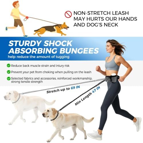 Hands Free Dog Leash with Dog Walking Fanny Pack,Grey - Image 5