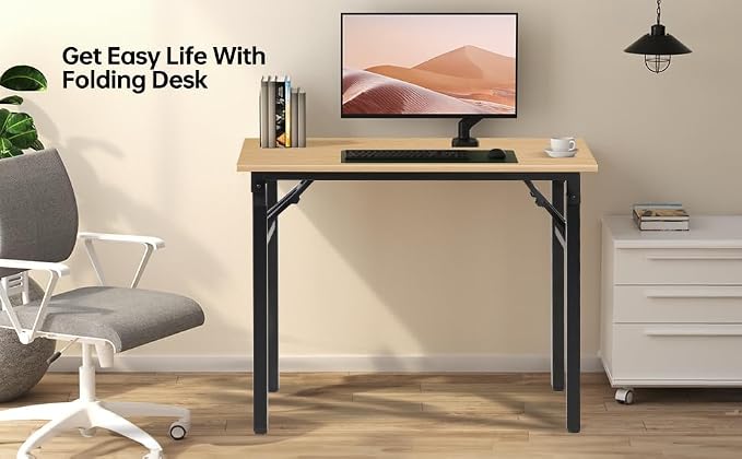 Panana Small Foldable Computer Desk, 31.5 inch Folding Home Office Desk for Small Spaces, Modern Simple Style for Home, Office, Study, Writing, No Assembly Required (Natural Wood, 31.5" x 15.7") - Image 4