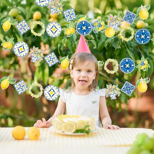 Capri Lemon Party Decorations 4 Pack Mediterranean Banner Garland Blue and Yellow Tile Design Lemon Summer Party Supplies for Birthday, Baby Shower, Bridal Shower - Image 5