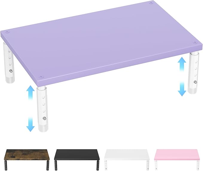 ECOLOVI Wood Computer Laptop Monitor Stand Riser, 4-Height Adjustable Desk Organizer and Accessories, Workspace Office Desk Decor & Accessories for Women, Purple by ECOLOVI