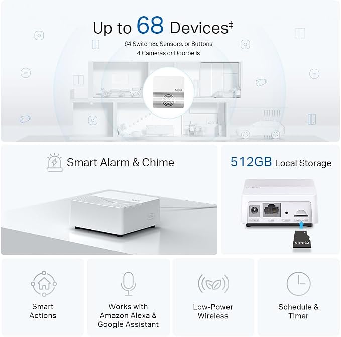 TP-Link Tapo Smart Hub with Built-In Chime, REQUIRES 2.4GHz Wi-Fi, Connect up to 64 Smart + 4 Camera Devices, Sub-1G Low-Power Wireless Protocol, 512GB Local Storage, Tapo H200 - Image 3