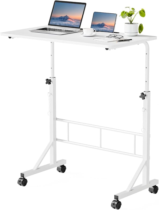 DUMOS 31.5" Walking Pad Desk, Laptop Desk, Home Office | Lockable Wheels, Adjustable Height, Portable Rolling Design, Treadmill Use, Stand Up Style, White by DumosLifestyle