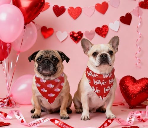 Valentines Dog Bandanas 2PCS-Small,Love Pet Scarf for Boys and Girls,Heart Bandana for Weddings,Parties,and Holidays,Dog Outfit Gifts for Small Dogs and Cats(Red) - Image 5