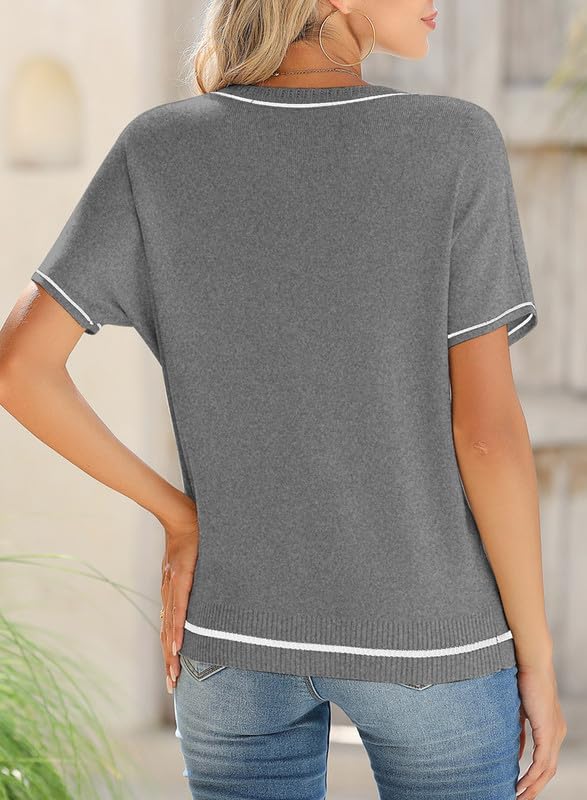 SHEWIN Womens Tops Trendy Short Sleeve Shirts Crewneck Lightweight Knit Sweater Top Business Casual Outfits - Image 3