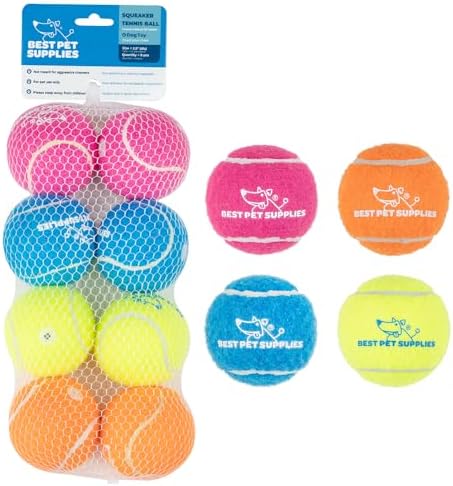 Best Pet Supplies Interactive Squeaky Dog Chew Toy, Ideal Dog Toys for Chewers, Small, Medium & Large Dogs, and Fetch Lovers - Tennis (Assorted Color), Medium (Pack of 8) by BestPetSuppliesLLC