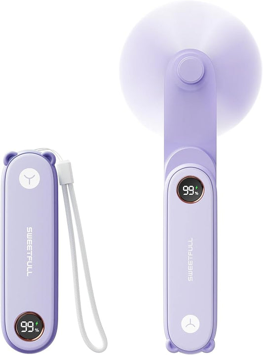 SWEETFULL Portable Handheld Mini Fan with LED Display, 3-in-1 Personal Foldable USB Rechargeable Hand Held Fan & Flashlight for Travel, Lash Eyelash, Cute Small Pocket for Women, Girls by SWEETFULL