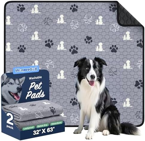 WanpeeGoo Washable Pee Pads for Dogs, Waterproof, 32 x 63 in, 2 Pack, Gray by WanpeeGoo