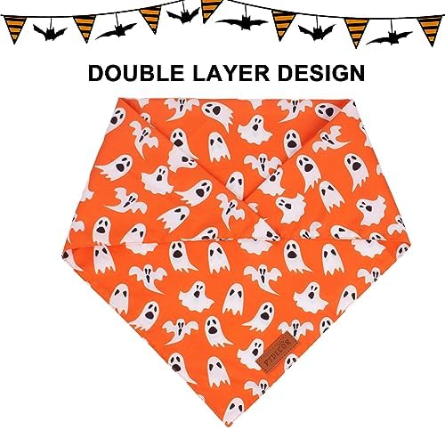 PTDECOR Orange Halloween Dog Bandana, Ghost Spider Web Pet Scarf, Large - Image 5