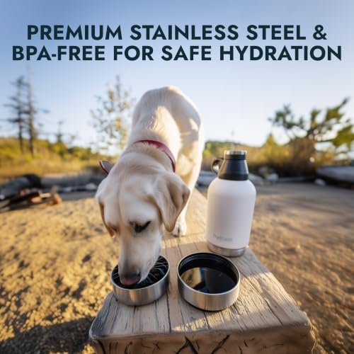 HydroPet Vet-Approved 64 Oz Dog Water Bottle – Stainless Steel Portable Dog Water Bottle, Insulated Canine Travel Dispenser with Detachable Food & Water Bowls, Carry Bag & Adjustable Shoulder Strap - Image 2