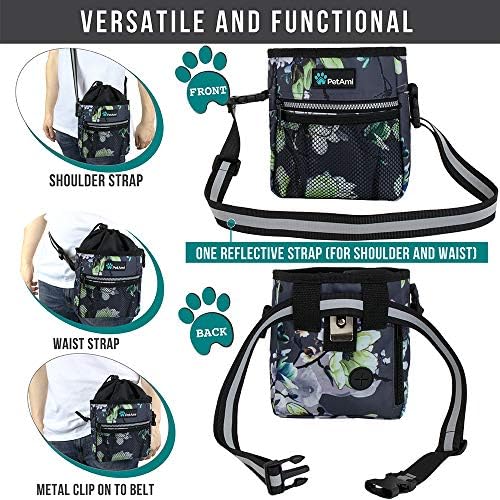 PetAmi Hands Free Dog Treat Pouch for Training and Walking, Floral Gray - Image 4