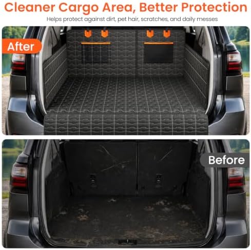 IJVAE SUV Cargo Liner for Dogs, Waterproof Dog Trunk Cover with Bumper Flap Protector, Pet Cargo Mat for SUVs Sedans Vans, Non-Slip Scratchproof Dog Seat Cover，Large Size Universal Fit, Black - Image 3