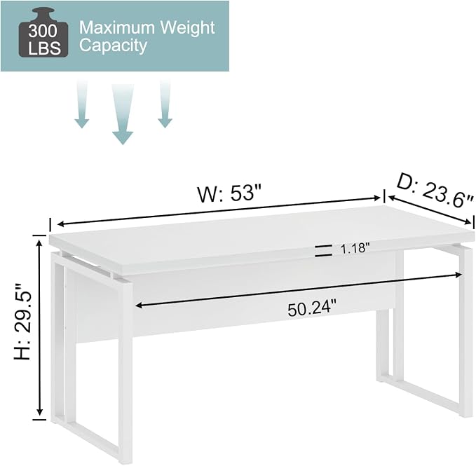 EXCEFUR White Computer Desk, Simple Wood and Metal Home Office Desk, Modern Study Writing Table Workstations for Living Room Bedroom, 53 Inch - Image 2