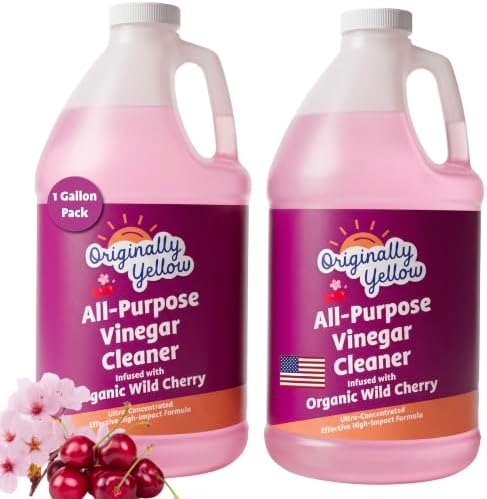 Originally Yellow Wild Cherry Vinegar For Cleaning Purpose | USA Made All Purpose Cleaner | Use as Glass, Kitchen & Floor Cleaner | Plant Derived Cleaning Vinegar 1 Gallon in 2 pack | 128 Oz by OriginallyYellow