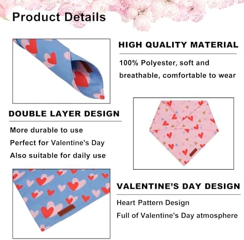 ADOGGYGO Valentine Dog Bandana, Blue Pink Heart Pet Scarf, Premium Durable Fabric, Adjustable Fit Pet Valentine Bandanas for Small Dogs Puppies (Small) - Image 5