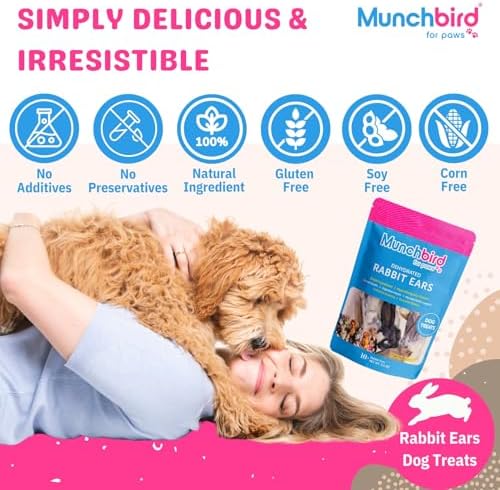 Munchbird Dehydrated Rabbit Ears 100g (3.5 oz) 12-15 pcs for Dogs, European Furry Rabbit Ear Natural Fiber for Pets, Rawhide Free Alternative to Pig Ears Dog Treats, Ear Size Varies - Image 4