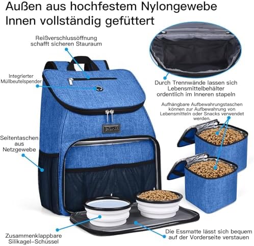 BAGLHER丨Dog Travel Bag, Airline Approved Pet Supplies Backpack, Dog Travel Backpack with 2 Silicone Collapsible Bowls and 2 Food Baskets - Image 4