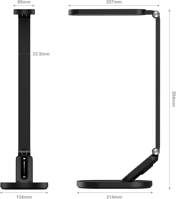 JKSWT LED Desk Lamp, Eye-Caring Table Lamps Natural Light Protects Eyes Dimmable Office Lamp with 5 Color Modes USB Charging Port Touch Control and Memory Function, 10W Reading Lamp,Black - Image 5