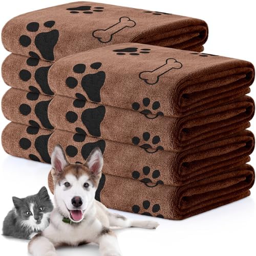 Chumia 8 Pcs Dog Towel for Drying, 40 x 24 Inch, Dog Paw and Bone, Coffee by Chumia